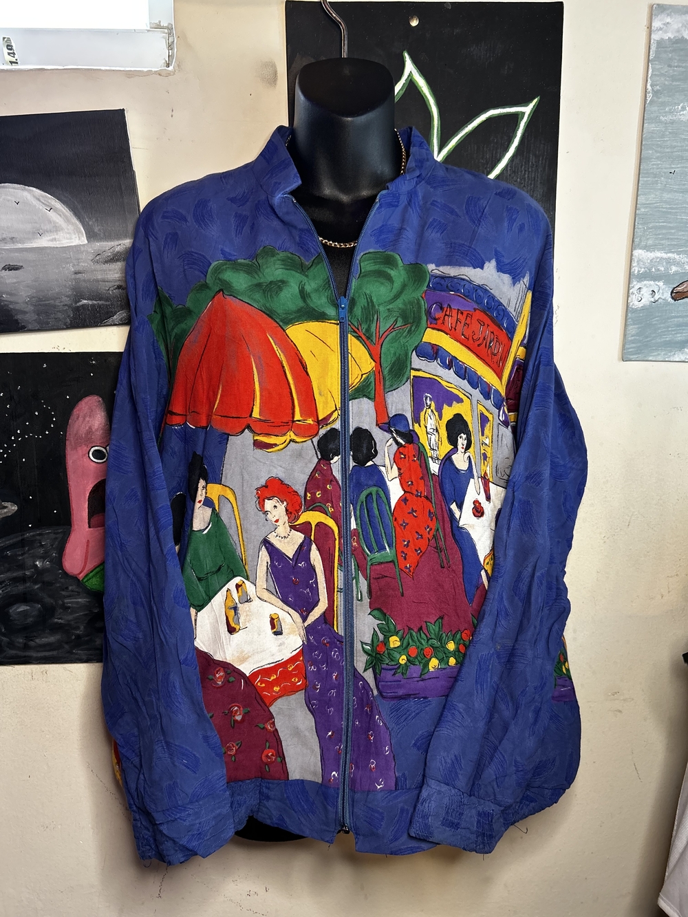 Vintage Starfire Blue Art-to-Wear Jacket Café Scene  Full Zip Statement Jacket